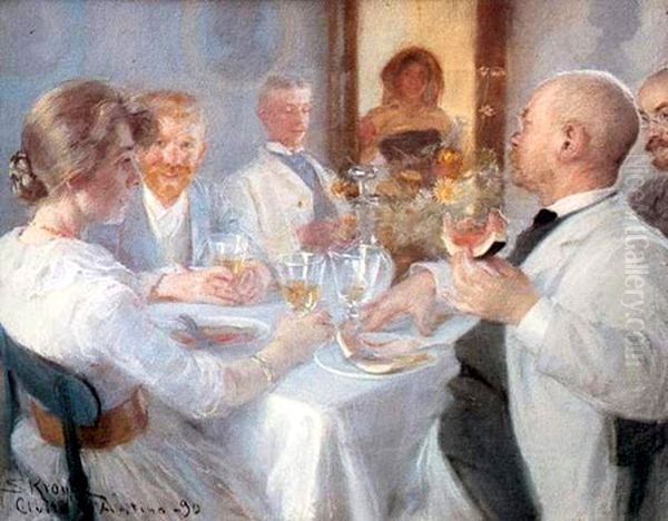 At the Lunch Table in Civita d'Antino Oil Painting by Peder Severin Kroyer