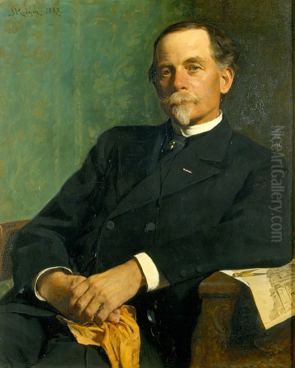 Architect, Professor F. Meldahl sitting Oil Painting by Peder Severin Kroyer