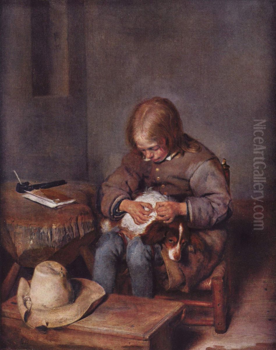 Knabe floht seinen Hund Oil Painting by Gerard Ter Borch