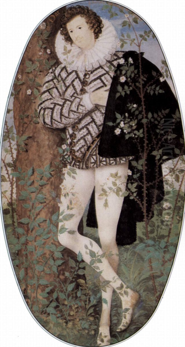 Young Man among Roses Oil Painting by Nicholas Hilliard