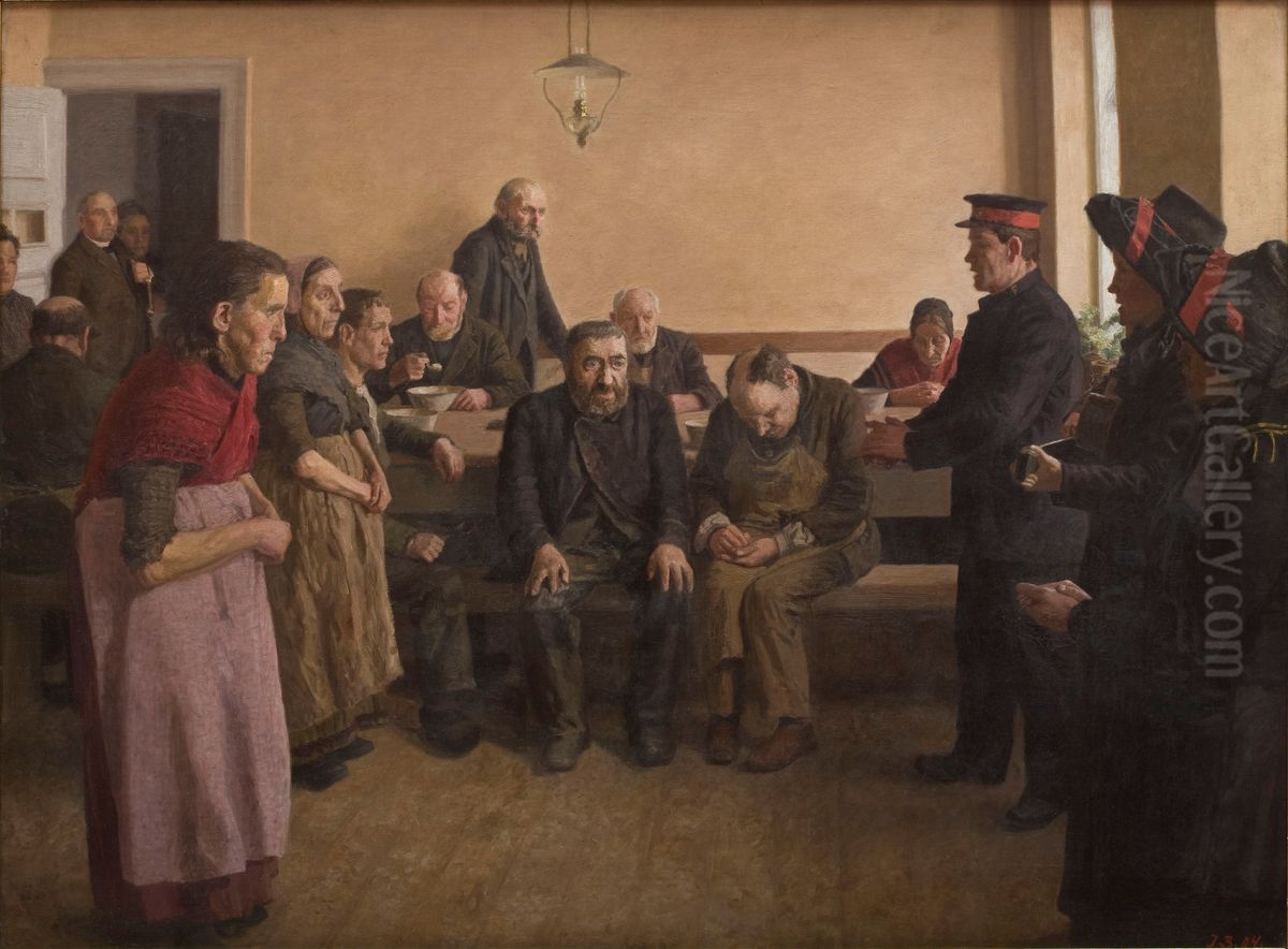 Frelserhaeren i fattiggarden Oil Painting by Jens Birkholm