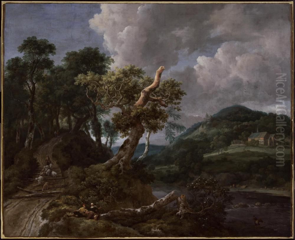 Wooded River Landscape Oil Painting by Jacob Van Ruisdael