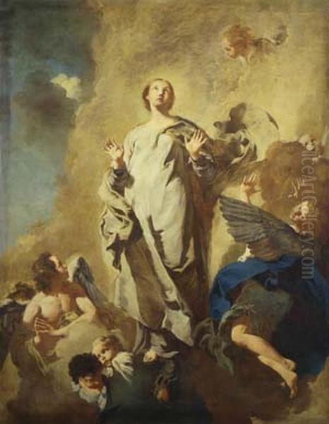 Immacolata Concezione e angeli Oil Painting by Giovanni Battista Piazzetta