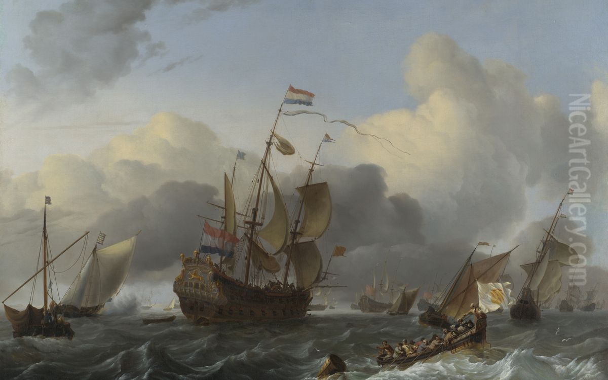 The Eendracht and a Fleet of Dutch Men-of-war Oil Painting by Ludolf Bakhuizen