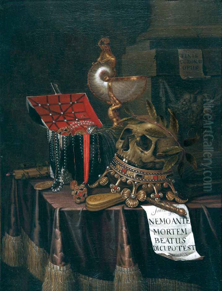 Vanitas Still Life with a Crowned Skull Oil Painting by Evert Collier