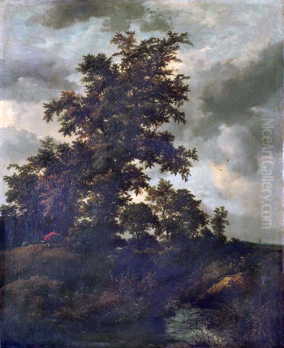 A wooded landscape with a hunt Oil Painting by Jacob Van Ruisdael