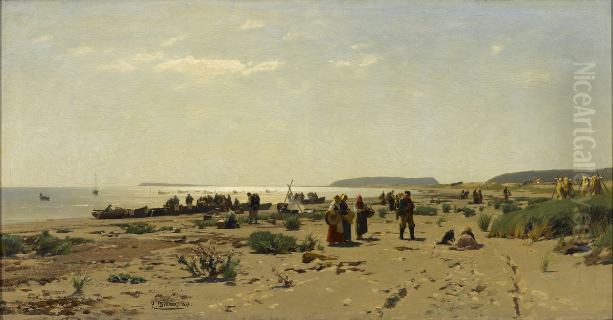 Coastal landscape (Fishermen going home) Oil Painting by Eugen Ducker