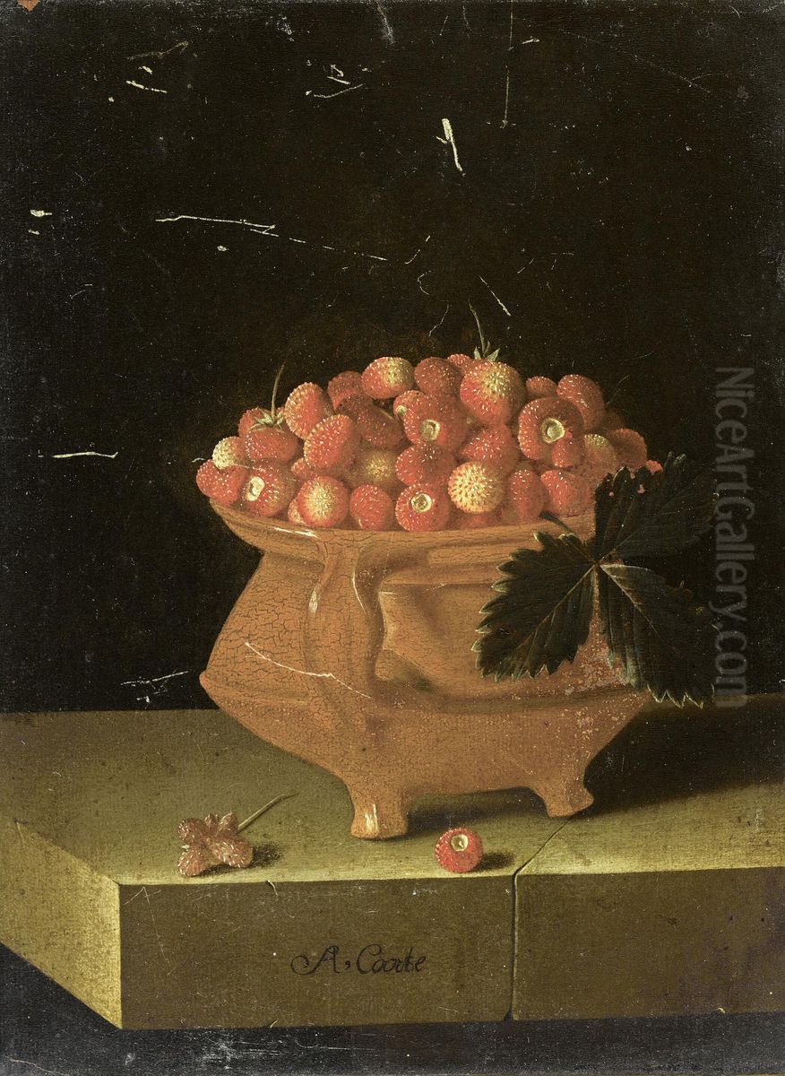 Still life with a bowl of strawberries Oil Painting by Adriaen Coorte