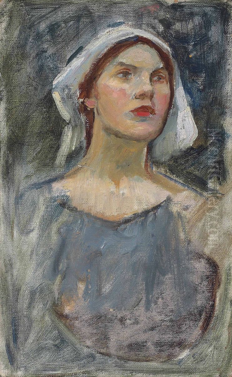 Head study for 'The Enchanted Garden' Oil Painting by John William Waterhouse