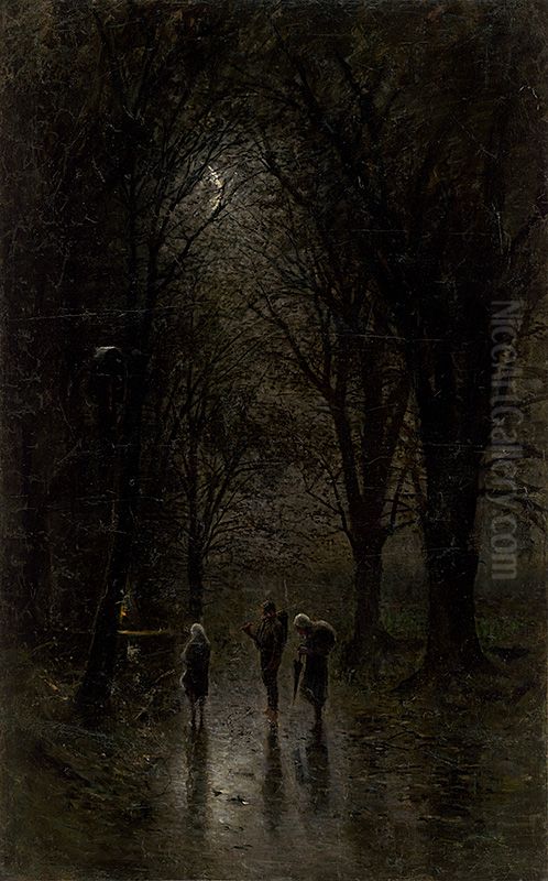 Night Travellers at a Cross Oil Painting by Laszlo Mednyanszky