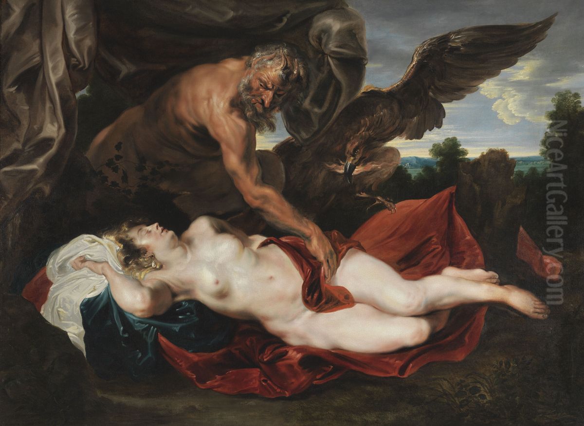 Jupiter, disguised as a satyr, approaches the sleeping Antiope Oil Painting by Sir Anthony Van Dyck