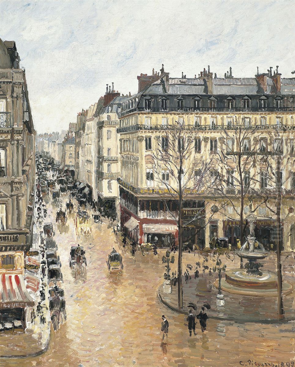 Rue Saint-Honore, Apres-midi, Effet de Pluie Oil Painting by Camille Pissarro
