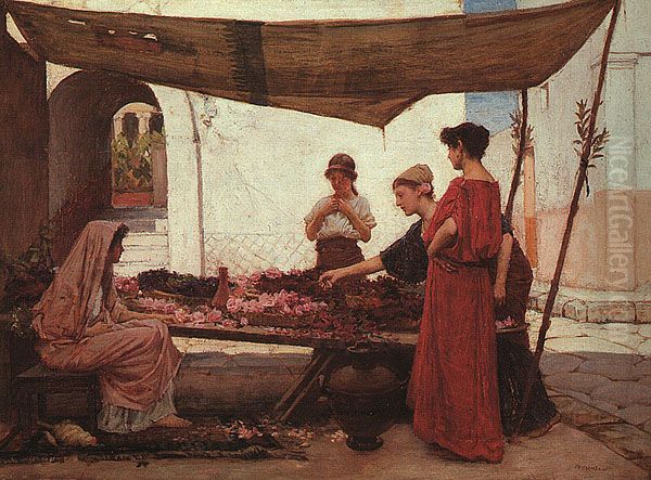 A Flower Stall Oil Painting by John William Waterhouse