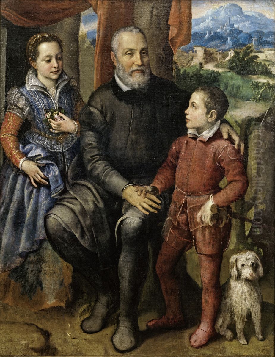 Portrait Group with the Artist's Father, Brother and Sister Oil Painting by Sofonisba Anguissola