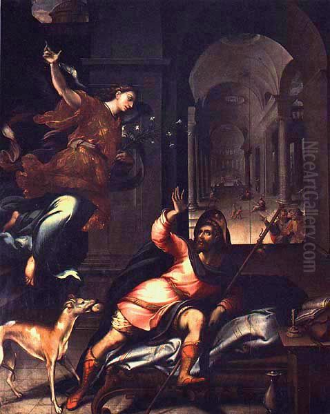 The Appearance of the Angel to St. Roch Oil Painting by Gaspar Dias