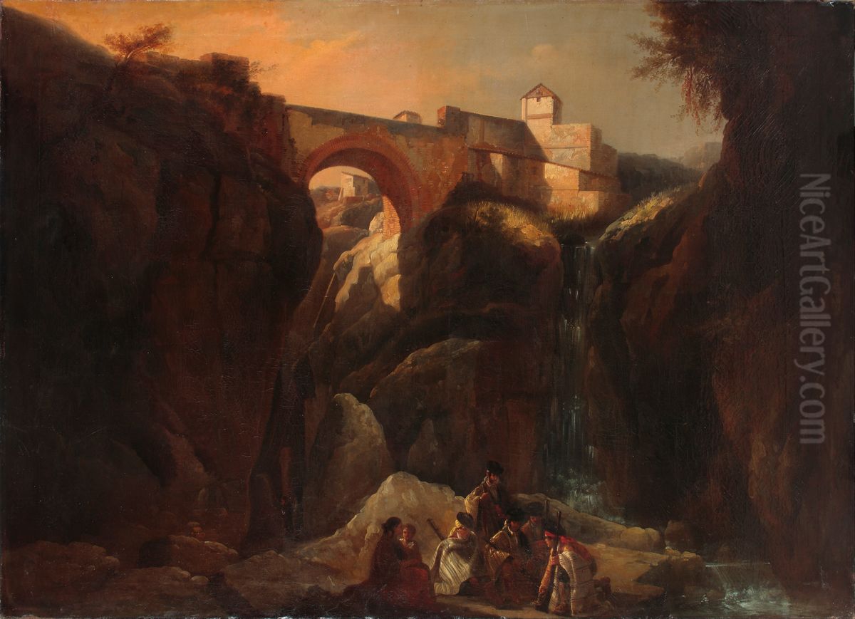 Contrabandistas en la Serrania de Ronda Oil Painting by Manuel Barron y Carrillo