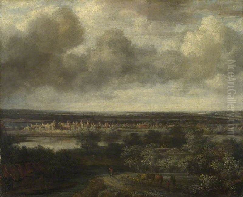 An Extensive Landscape with a Town Oil Painting by Philips Koninck