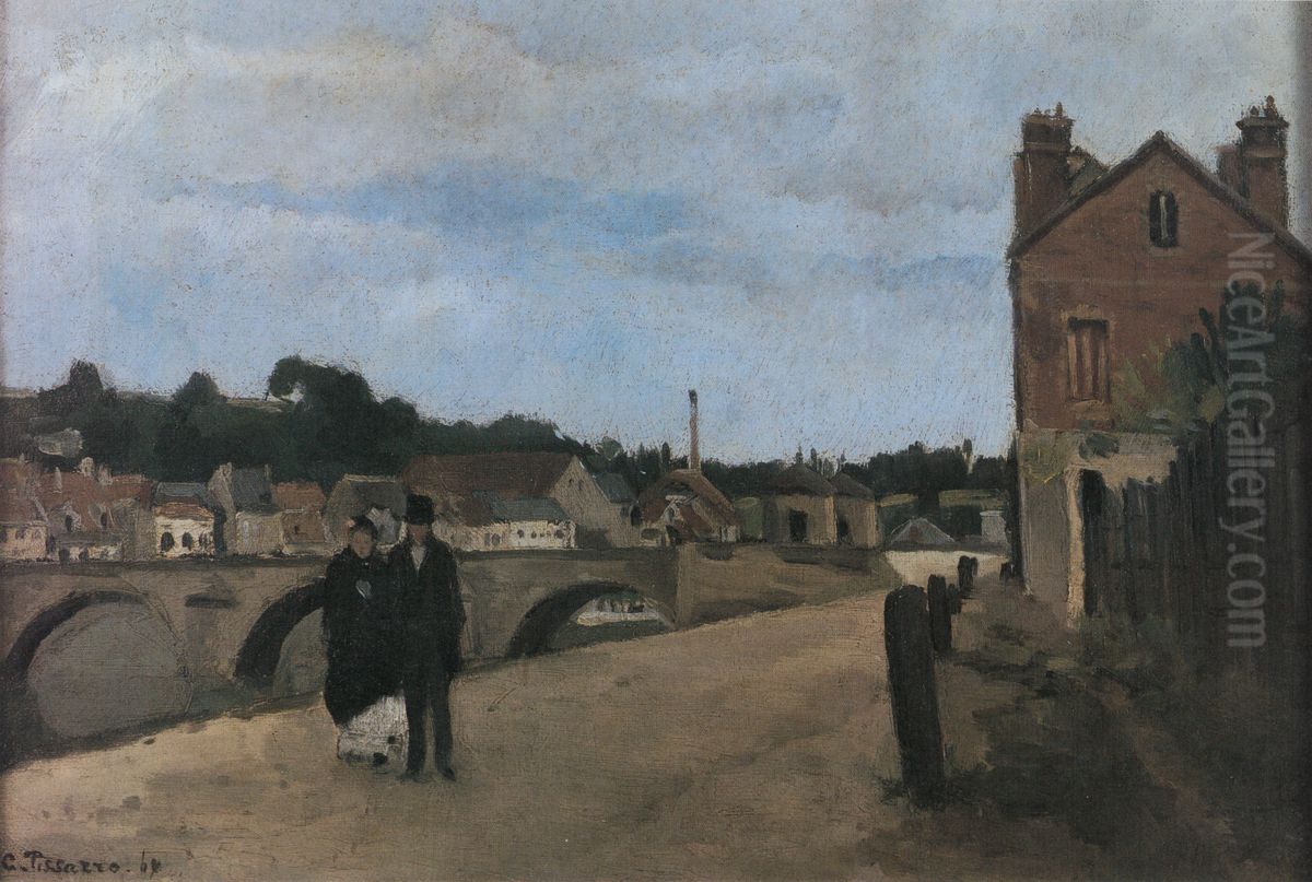 Vue de Pontoise, quai du Pothuis Oil Painting by Camille Pissarro
