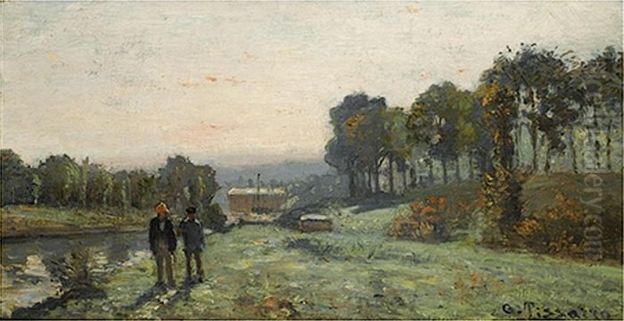 The Marly Hydraulic Works at Bougival Oil Painting by Camille Pissarro