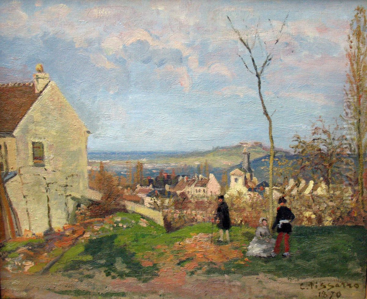 Louveciennes with Mont Valerien in the Background Oil Painting by Camille Pissarro