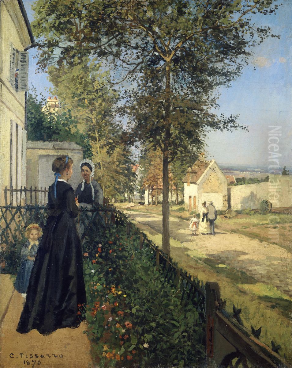 The Conversation, Louveciennes Oil Painting by Camille Pissarro