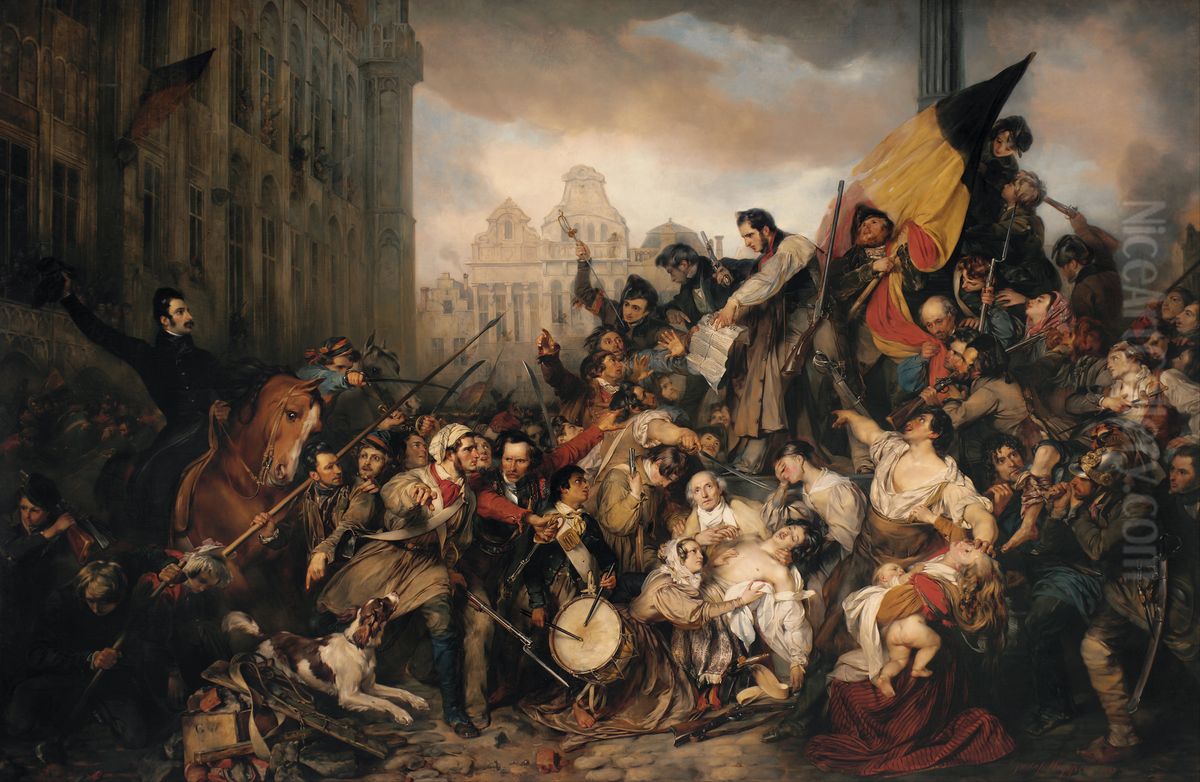 Episode of the September Days 1830, on the Grand Place of Brussels Oil Painting by Egide Charles Gustave Wappers
