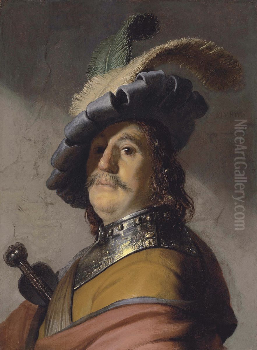 A man in a gorget and cap Oil Painting by Rembrandt