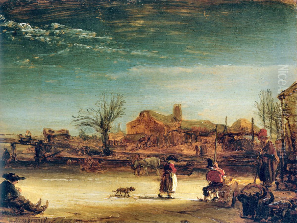 Winter Landscape Oil Painting by Rembrandt