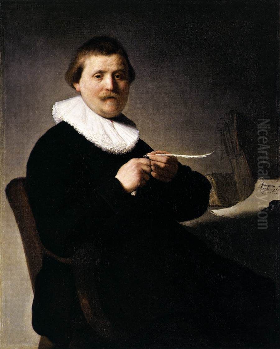 Man Sharpening a Quill Oil Painting by Rembrandt