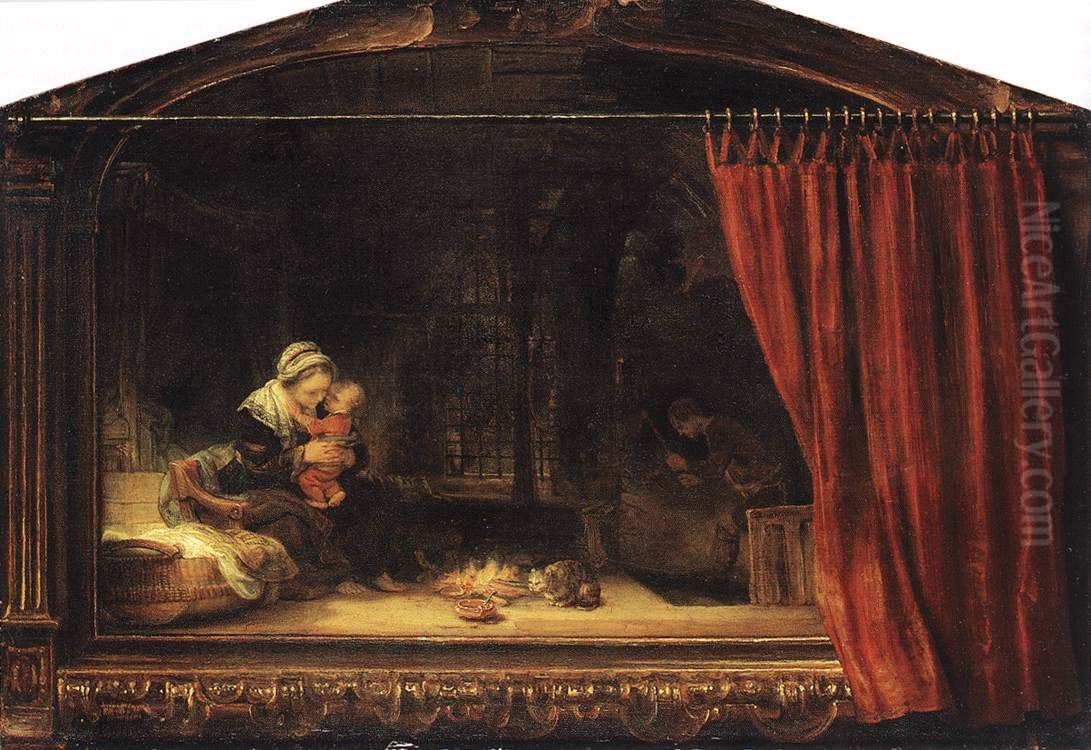 The Holy Family with a Curtain Oil Painting by Rembrandt