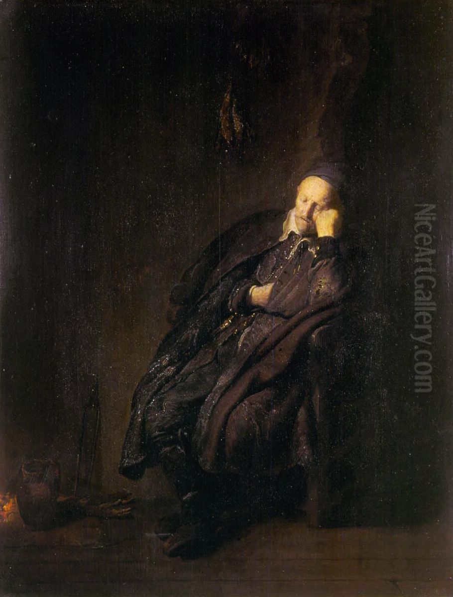 De slapende Tobias. Oil Painting by Rembrandt