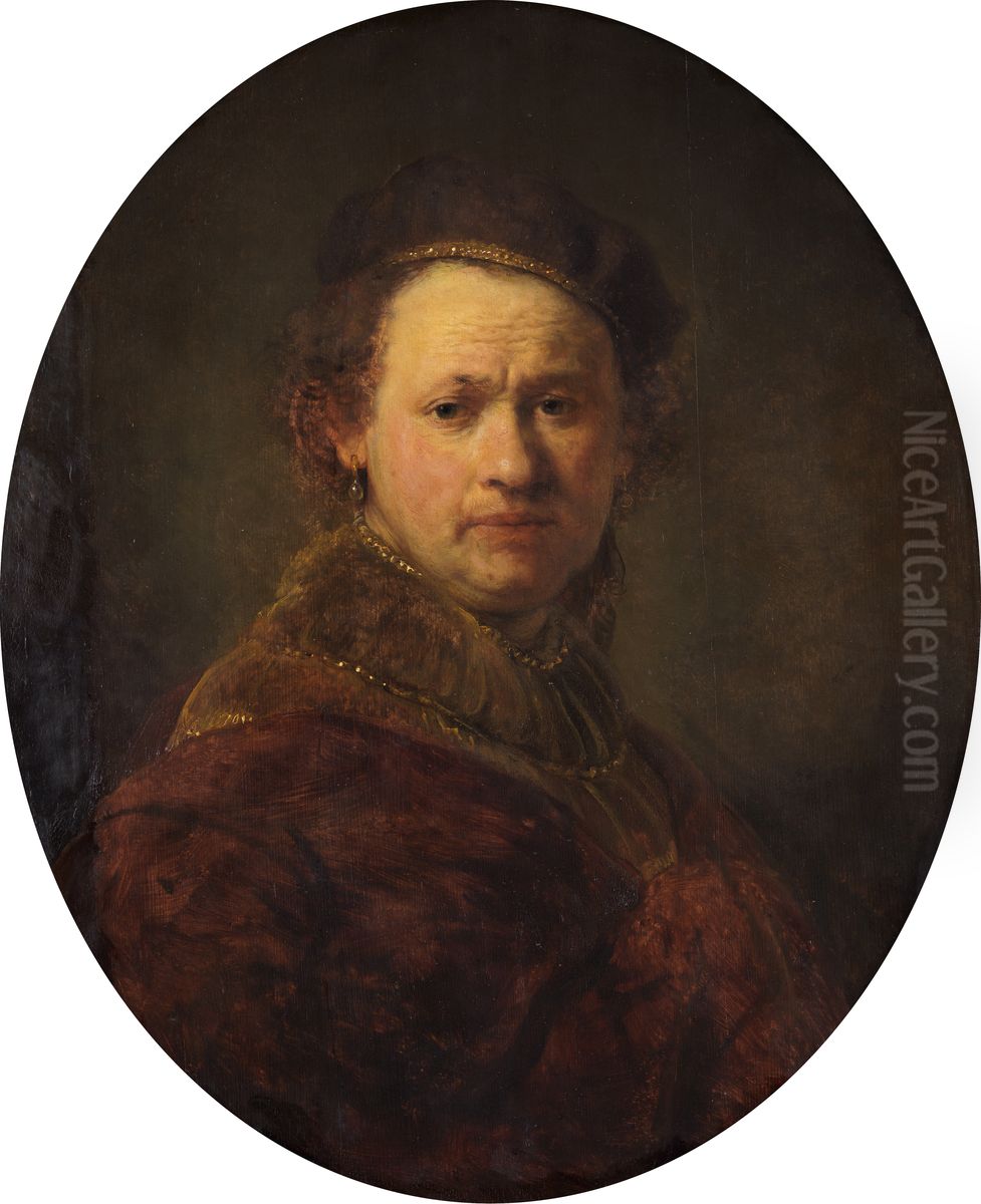 Self-portrait with Beret and Red Cloak Oil Painting by Rembrandt