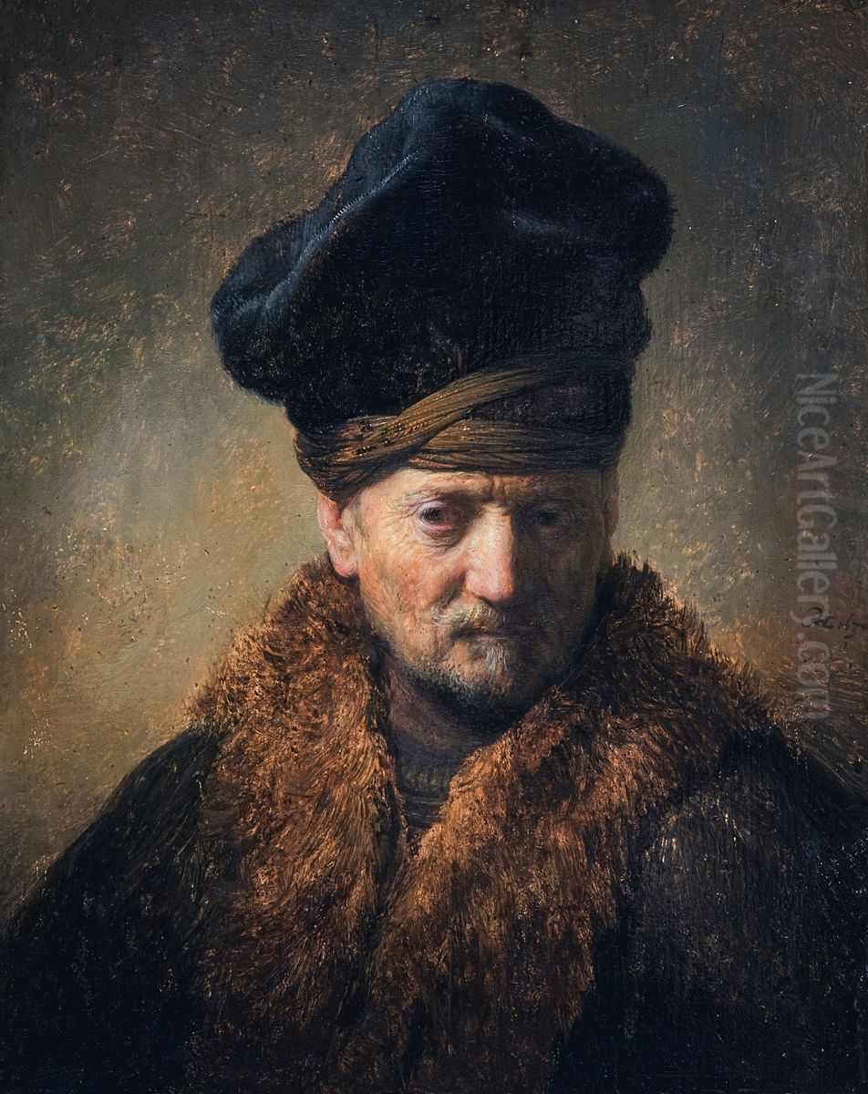 Bust of an old man with a fur cap Oil Painting by Rembrandt