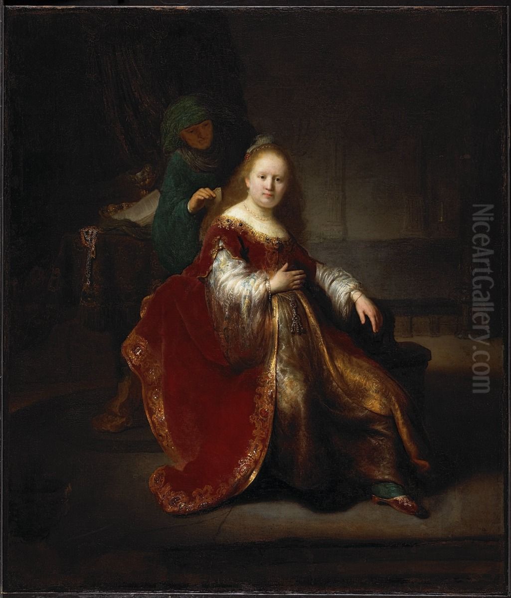 A young woman at her toilet Oil Painting by Rembrandt