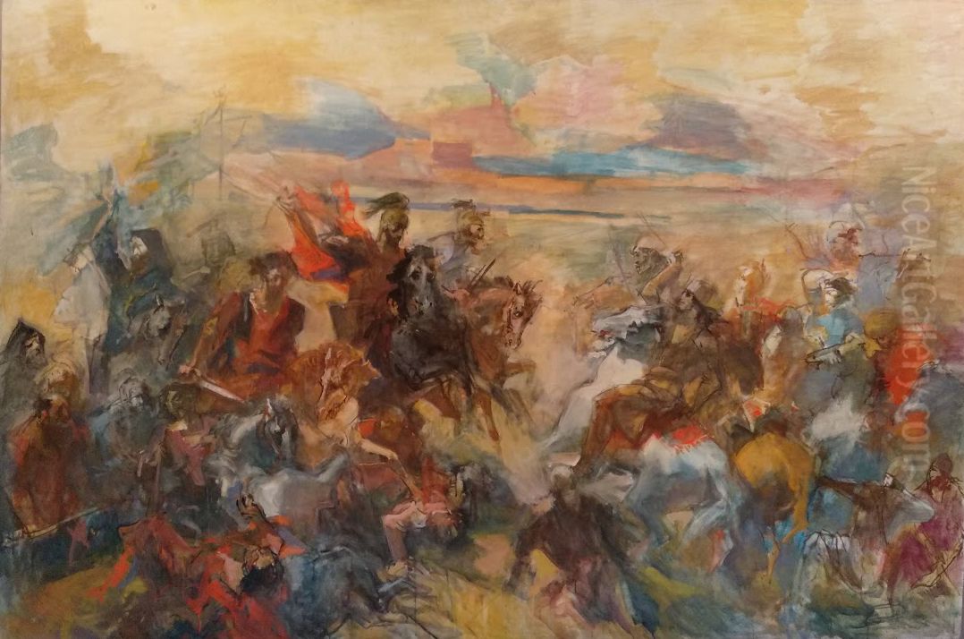 The battle of Avarayr. Sketch for fresco Oil Painting by Eduard Isabekyan