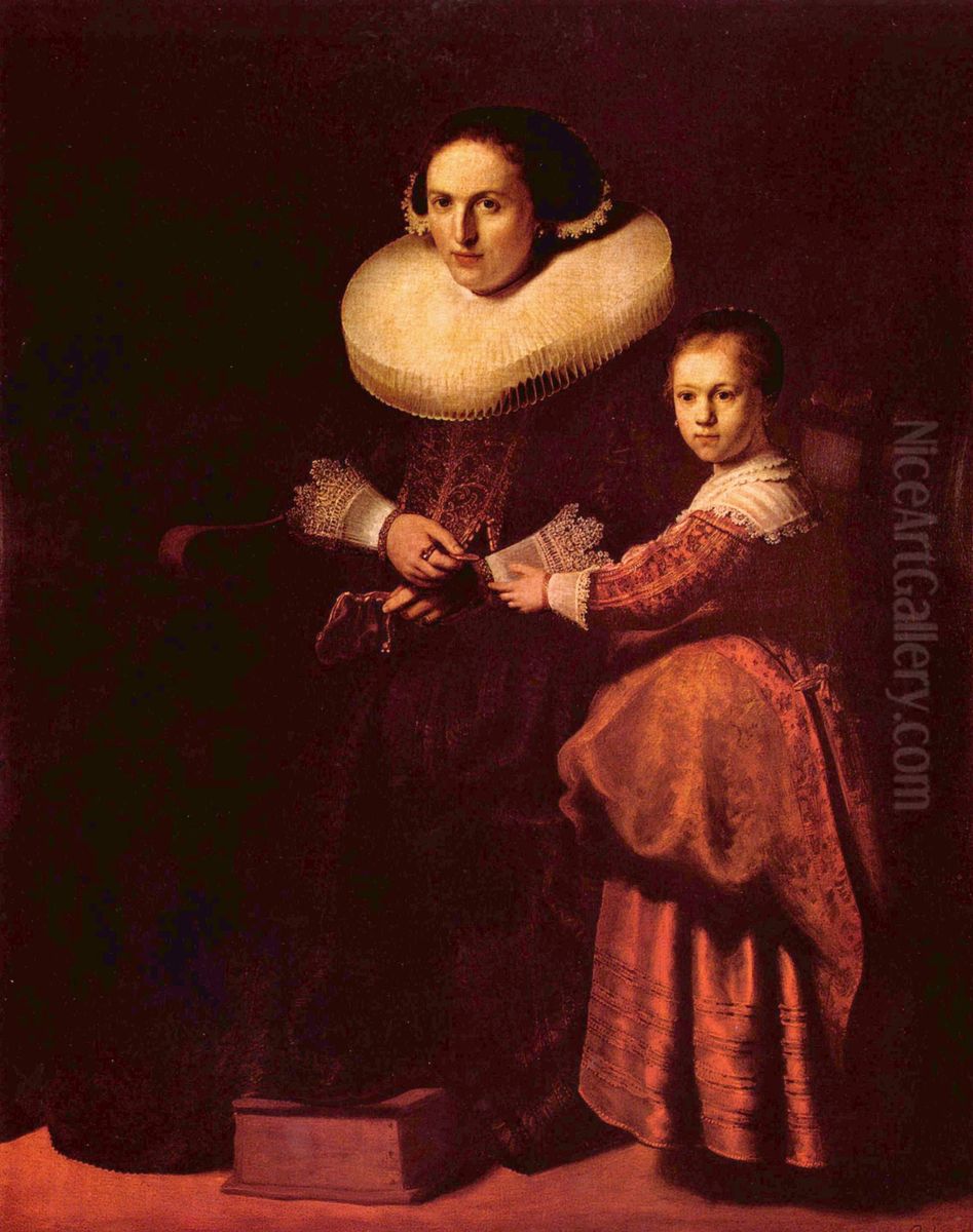 Susanna van Collen and her Daughter Anna Oil Painting by Rembrandtor workshop