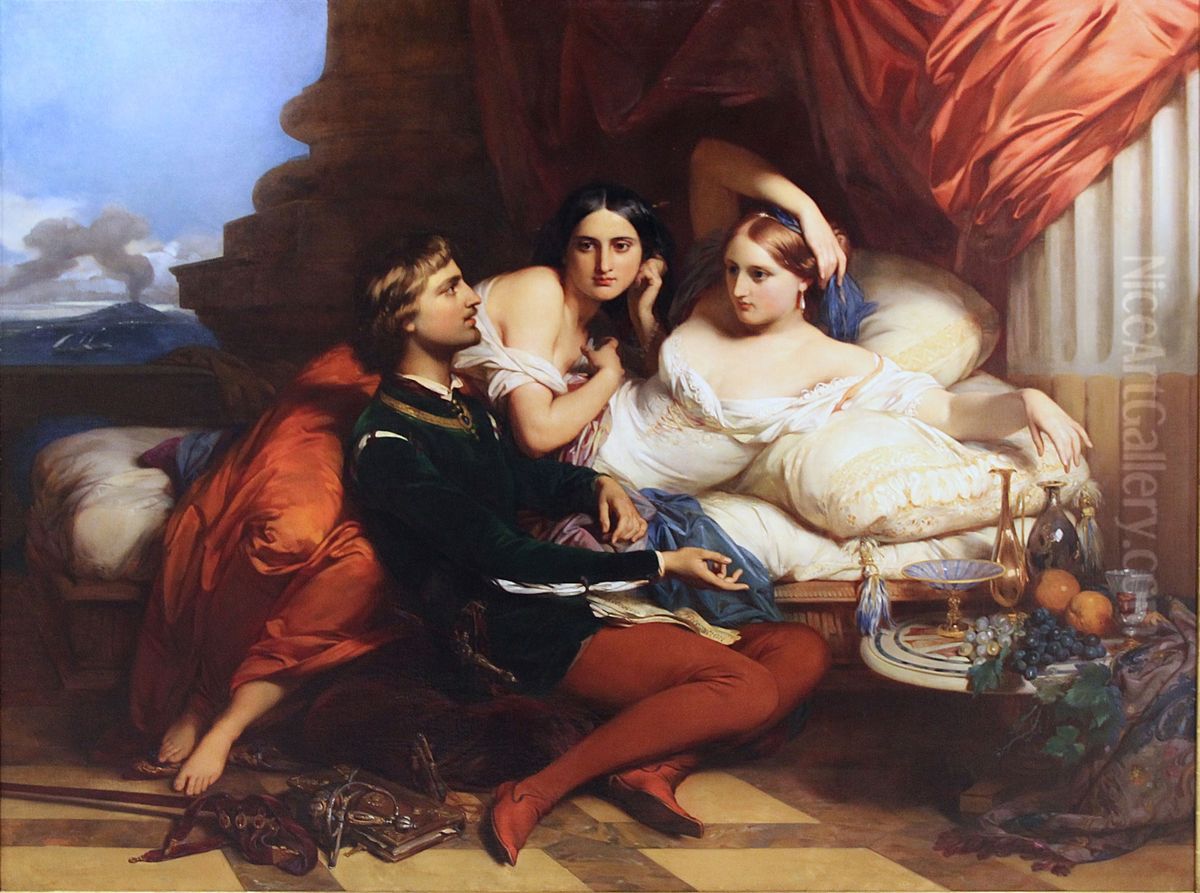 Boccaccio reading from the Decameron to Queen Johanna of Naples Oil Painting by Egide Charles Gustave Wappers