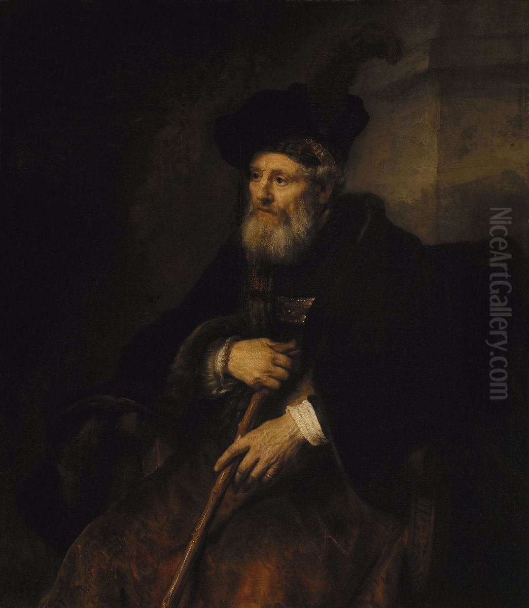 Seated old man with a stick Oil Painting by Rembrandt