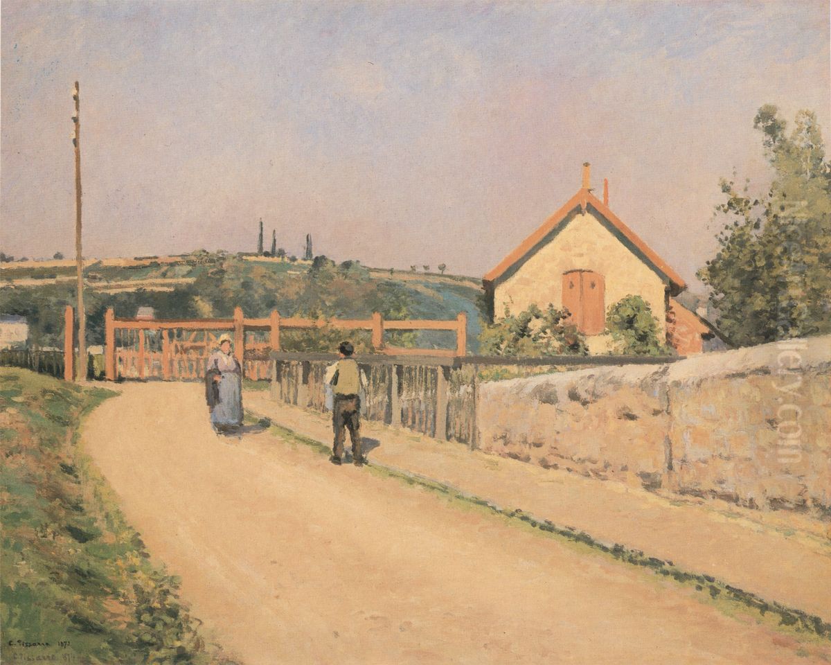 The Railway Crossing at Les Patis near Pontoise Oil Painting by Camille Pissarro