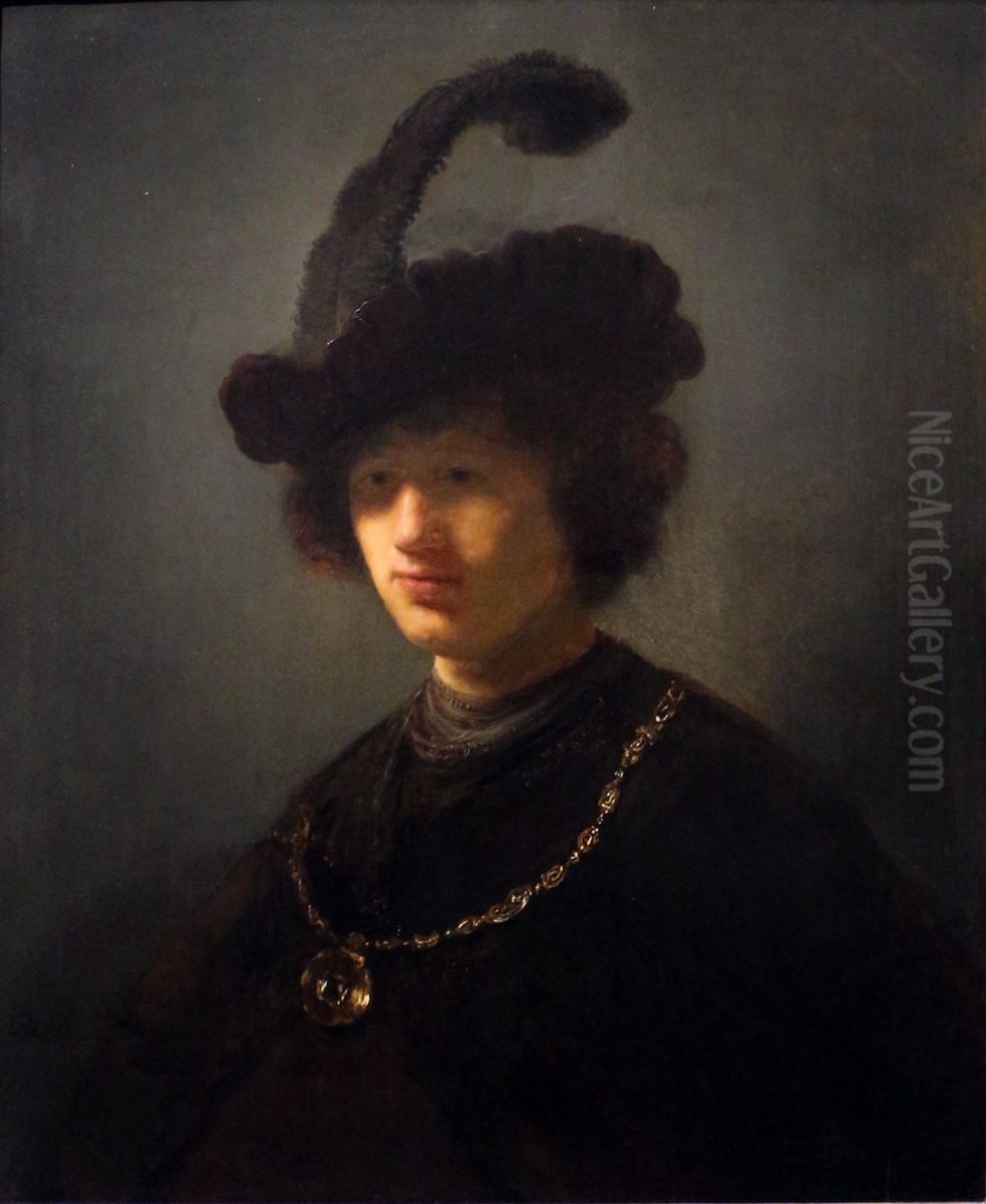 Young Man with a Plumed Hat Oil Painting by Rembrandt