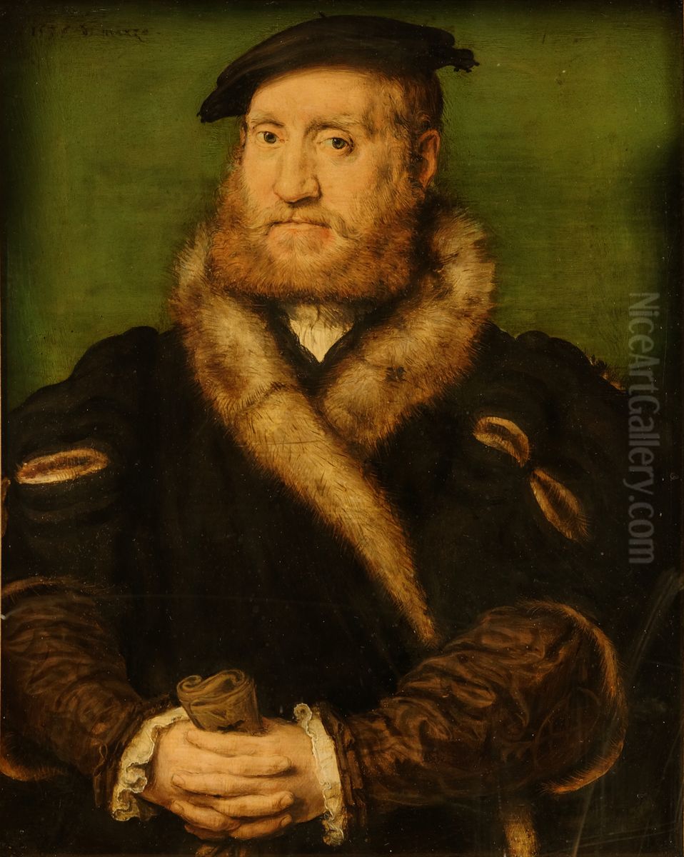 Bearded Man in a Fur Coat Oil Painting by Corneille De Lyon
