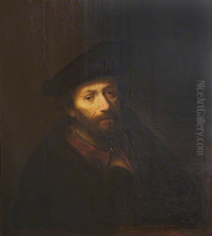 Bust of a Man with Beard and Beret (copy in Belton House) Oil Painting by Rembrandt