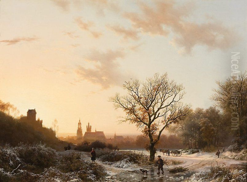 Gezicht op Kleef bij winter Oil Painting by Barend Cornelis Koekkoek