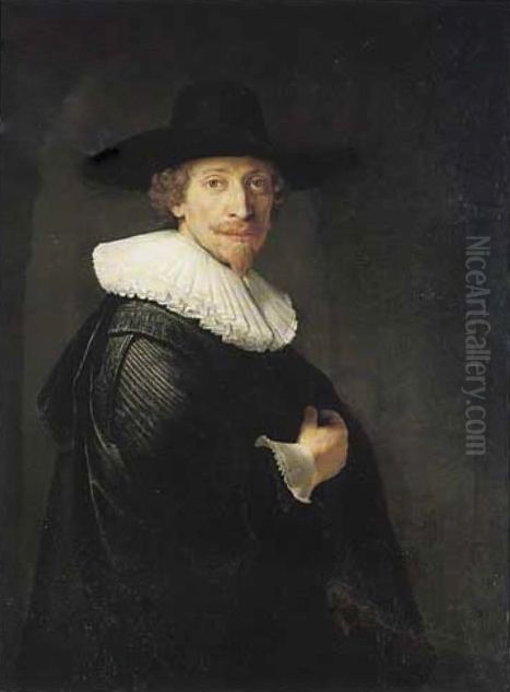Portrait of a Standing Man in Doorway Oil Painting by Rembrandt