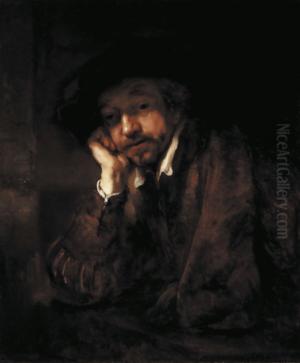 Rembrandt leaning on a Windowsill Oil Painting by Rembrandt