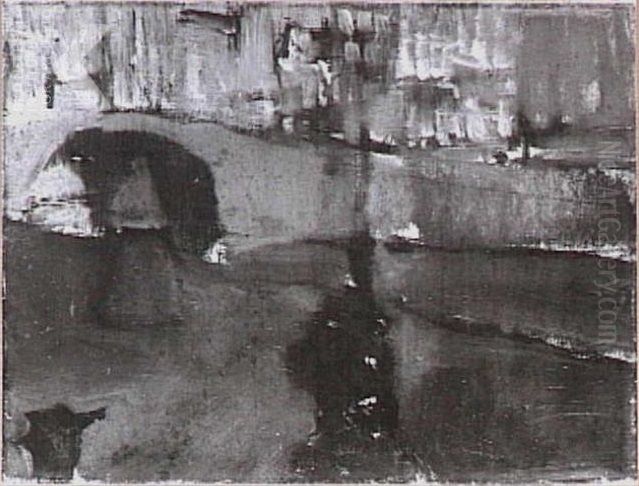 De Singel bij de Paleisstraat te Amsterdam bij avond Oil Painting by George Hendrik Breitner