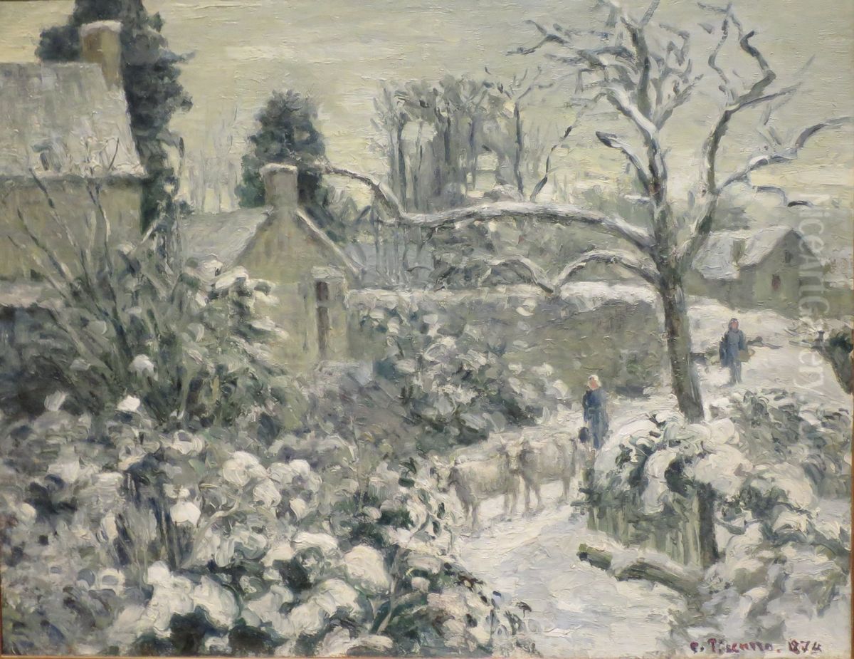 Snowscape with Cows at Montfoucault Oil Painting by Camille Pissarro