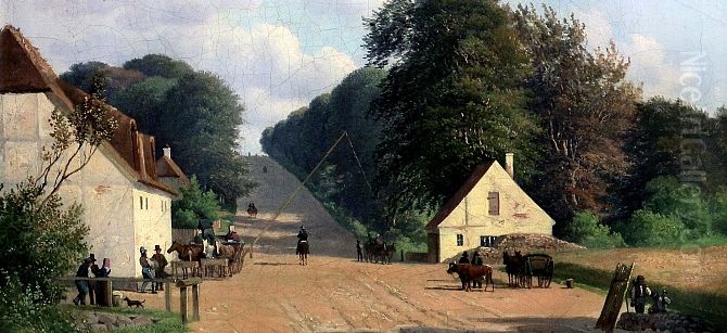 Paintin of Kongevejen at Geels Bakkein Holte North of Copenhagen, Denmark Oil Painting by Andreas Juuel