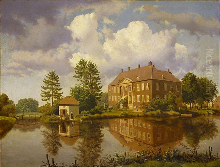 Nyso Manor with Thorvaldsen in front of his Studio Oil Painting by Heinrich Buntzen