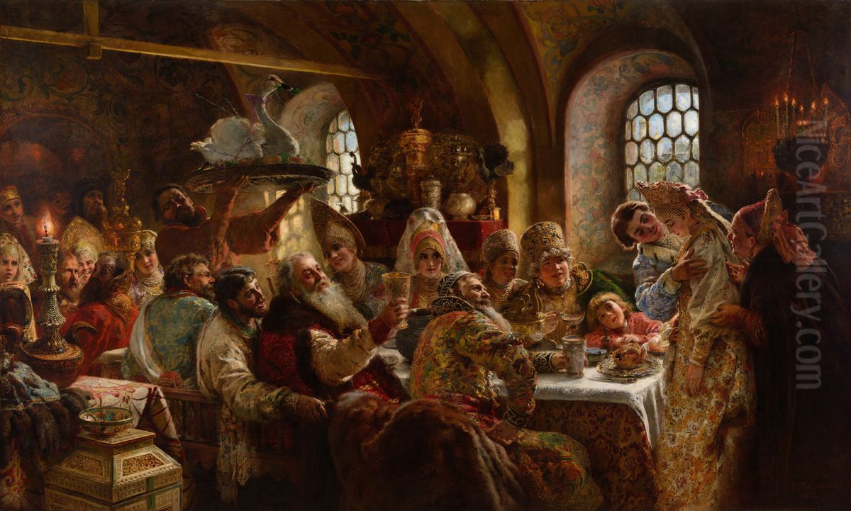 A Boyar Wedding Feast Oil Painting by Konstantin Makovsky